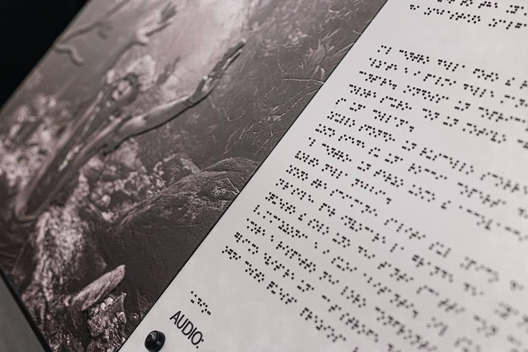 Pannello con immagine tattile e testo Braille